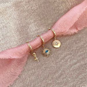 Boho Medal Hoop Earrings Gift for Her Bohemian Zircon Blue Crystal Pendant